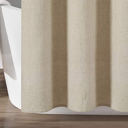 Lush Decor Beige Woven Cotton Shower Curtain - Farmhouse Button Stripe (72 x 72)