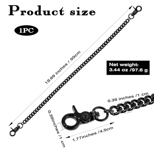 WY LIGHTING LEVEL Waist Chain Heavy Duty Metal Keychain Punk Wallet Chains Hip Hop Keyholder Round Clasp Goth Keyring for Pants(Black)