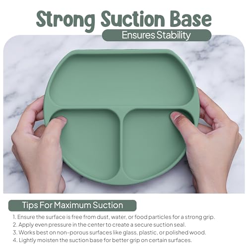 Image of 6-Piece Bpa-Free Silicone Solid Baby Feeding Set | Soft Suction Plates, Baby Food Bowl, Wooden Fork & Spoon, and More | Make Mealtime Fun and Easy for Your Little One