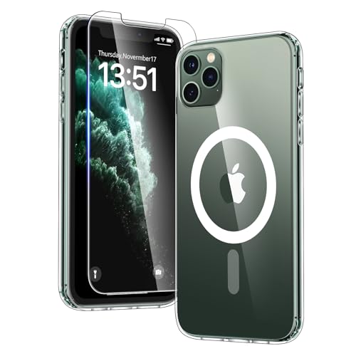 Image of TAURI for iPhone 11 Pro Max Case, Compatible with MagSafe, Clear | with Screen Protector, Not-Yellowing Military-Grade Protection, Shockproof Slim Magnetic Case for iPhone 11 ProMax
