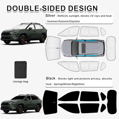 Image of KMF Thicken Car Window Shades for Toyota RAV4 2019-2025 Accessories, 5th Gen RAV 4 Full Car Window Covers Sunshade for Windshield Side Rear,UV Block and Blackout Privacy for Car Camping Outdoor 8pcs