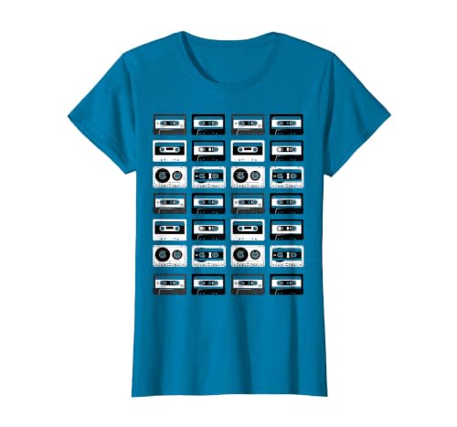 Cassette Tapes Audio Mixtapes 1980s Music Radio DJ T-Shirt, Women, Sapphire Blue, Small