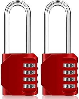 ZHEGE Long Shackle Padlocks, 4 Digit Combination Padlocks for Lockers, Number Lock, Outdoor Padlock Weatherproof for Gate, Door, Shed,Fence,Garage, Container (2 Pack, Red)