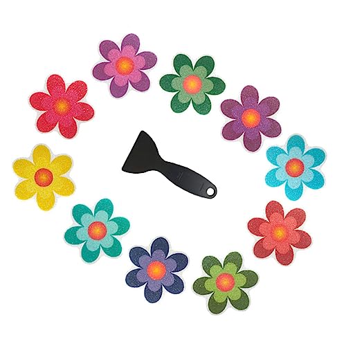 Ipetboom Adesivi Antiscivolo per Piscine e Docce Set 11 Pezzi (10 Adesivi a Fiore 1 Raschietto Nero) in Peva Antiscivolo per Scale Gradini e Bagni