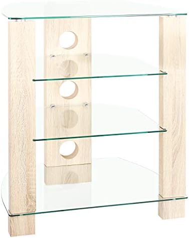 RFIVER 4 Tier HiFi Stand Rack Turntable Stand Record Player Stand Storage for AV Receiver Xbox PS4 Streaming Device Audio Rack Clear Tempered Glass Entertainment Center Unit Media Cabinet