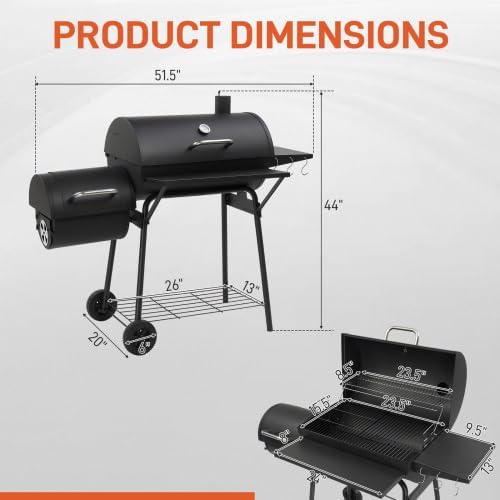 Miniatura 5 de VINGLI Parrilla de carbón de barril con ahumador desplazado, malla de carbono de elevación incorporada, parrilla grande de carbón para ahumar