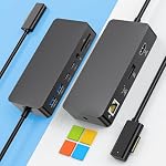 Station d'arrimage de surface, 4K@60Hz Triple Display via HDMI, DP & USB-C, 12-in-1 avec 120W Adaptateur d'alimentation pour ordinateur portable de surface 5/4/3 & Surface Pro 11/10/9/8/7/X, Surface Go/Book