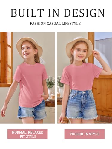 Image of Girls Short Sleeve T Shirts Kids Summer Tops Crewneck Tees 5-14 Years