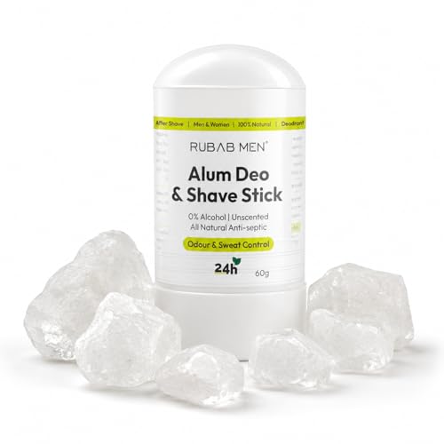 Image of RUBAB MEN Natural Alum Stick Roll-On for Men & Women| 100% Pure Alum Bar for Underarm Odour Control or After Shave Cuts Healing| Antiseptic Natural Cooling Stone
