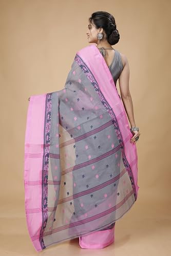Image of Women's Traditional Bengal Tant Pure Cotton Design Border & Butta Tant Saree Without Blouse Piece