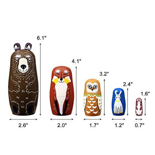Cozycabin 5 Pcs Russian Nesting Dolls Cute Bear Handmade Wood Stacking Nesting Dolls Russian Matryoshka Dolls For Kids Boys Girls Birthday Holiday Wishing Gift, Brown Bear #TOP3