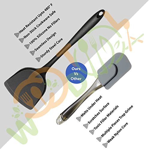 Image of Silicone 4-Piece Cooking Utensils Set - BPA-Free Cooking Spatulas - Soup Ladle, Rice Spoon, Turner Spatula, Skimmer (Black)
