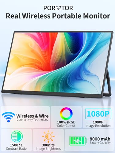 Image of Wireless Portable Monitor with Battery, Wireless Monitor for Laptop-15.6 inch 1080P FHD Travel Monitor for Laptop, Support AirPlay Miracast for Windows /Mac /Android /iOS
