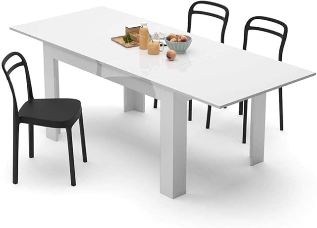 Mobili Fiver, Easy, Extendable dining table, High Gloss White, Made in Italy