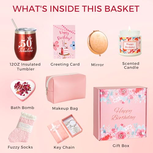 50th Birthday Gifts for Women,Happy 50th Hamper Basket for Her, Gifts for Women Turning 50 Year Old,Unique 50th Pamper Box Gifts Presents Ideas for Mom Best Friends Sister Aunt - Image 4