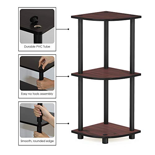 Image of Furinno Turn-N-Tube Toolless Assembly 3-Tier Storage Shelves, Dark Cherry | Brown Corner Shelf, Open Storage Book Shelf, for Organization and Storage, Living Room, Home Office, Bedroom