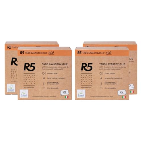 R5, Eco Tabs Lavastoviglie, 120 Pastiglie Lavastoviglie, con Tensioattivi di