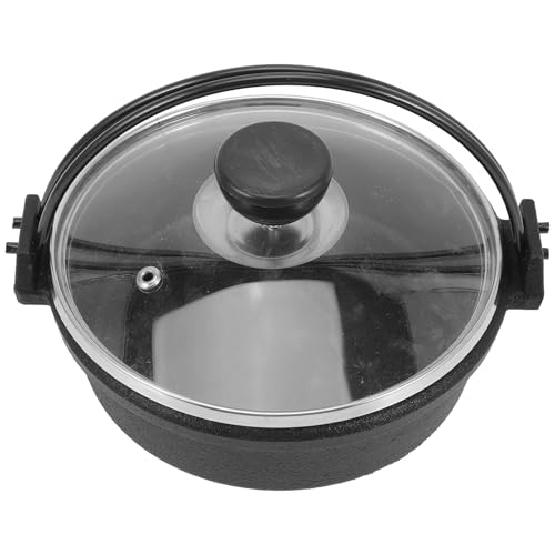 BESPORTBLE Casserole Japonaise en Fonte Noire Résistante la Température avec Couvercle, Matériau Épais Randonnée Pique-niques