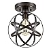 CLAXY Ecopower Industrial Spherical Ceiling Light Metal Globe Flush Mount Light Fixture with Cage