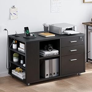 YITAHOME 3 Drawer File Cabinet with Charging Station, Home Office Furniture, Black