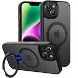 CACOE Magnetic Case for iPhone 13/14 6.1 inch with 360 Rotatable Ring Phone Stand,Compatible with MagSafe & Magnetic Car Mount,Cases Cover Phone Holder for Desk Meeting/Videos Black