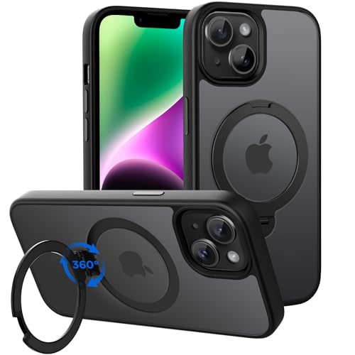 CACOE Magnetic Case for iPhone 13/14 6.1 inch with 360 Rotatable Ring Stand, Compatible with MagSafe Car Phone Mount, Cases Cover Phone Holder for Desk Meeting/Videos Matte Black by CACOE - Used condition - US$15.17