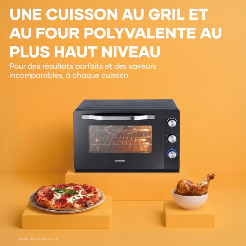 Severin Four électrique XXL avec pierre à pizza et rôtissoire, 60 L, 2 200 W