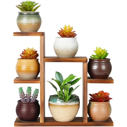 OcBuct Small Desk Plant Stand 7 Tiers Window Sill Plant Shelf Tabletop Succulent Stand Wood Desktop Flower Pot Stand Holder Plant Rack for Windowsill Desktop Window Ledge Countertop Narrow Space