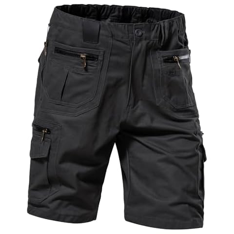 Mylldey Mens Cargo Shorts 12 Pockets Hiking Shorts Regular Fit Men's Elastic Waist Cotton Long Shorts (Darkgrey, 34) Cover