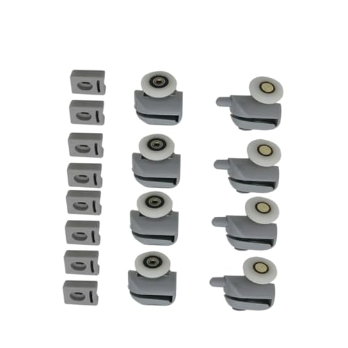 WOONEKY 8 Stück Duschtürrollen mit Schraubenabdeckungen Federbelastete Kunststoff riemenscheiben Geräuschlose Laufrollen für Gebogene und Gerade Duschkabinen glastüren Langlebige