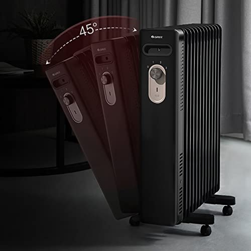 elektrische ventilatorkachel 2200W 13 Vin-olie gevulde radiatorverwarming in zwart, verstelbare thermostaat met 3 warmtinstellingen, ruimteverwarmers met ingebouwde oververhitting en tip over bescherm - Afbeelding 6