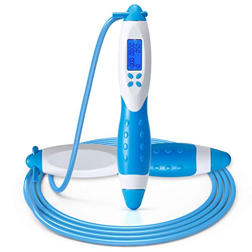 Jump Rope, Rafada Weighted Workout Jumping Rope with Laps Calorie Counter for Men & Women, Adjustable Exercise Speed Skipping Rope for Girls Kids Adults Fitness (Blue)