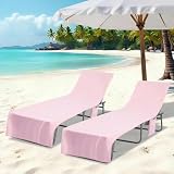 zylophax Sonnenliege-Tücher 2 Stück Rosa 210 x 75 cm, Mikrofaser Strandtuch weich und saugstark, schnelltrocknend, mit praktischen Taschen für Bad, Sauna und Outdoor Nutzung