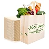 Simply Cool 200 Pack Reusable Eco-Friendly Large Grocery Shopping Bags 14.5"x14"x6.6" Durable Recyclable Washable Foldable Portable Tote Bags Bulk