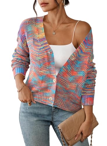 Sovoyontee Cardigan Sweaters for Women 2025 Open Front Long Sleeve Button Down Fall Knit Lightweight Sweater