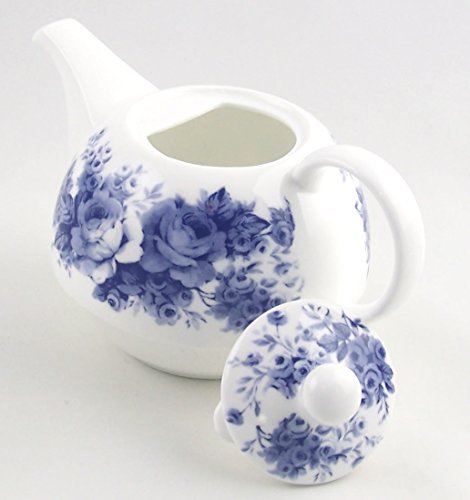 Fine English Bone China Tea For One - Teapot And Cup Set - English Chintz - Blue Rose - Roy Kirkham, England #TOP1