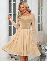 Fashora Cocktailkleid Langarm Glitzer Kleid Elegant, Creme, L – Ansicht 4