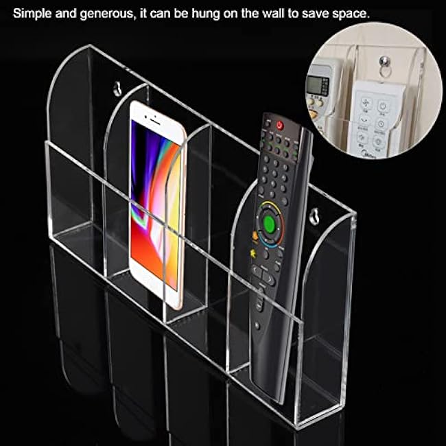 4 Case Storage Box Acrylic Organizer Wall Mount Organizer with 4 Compartment Air Conditioner Remote Control Holder Mobile Phone Storage Box for Home Office Living Room Bedroom