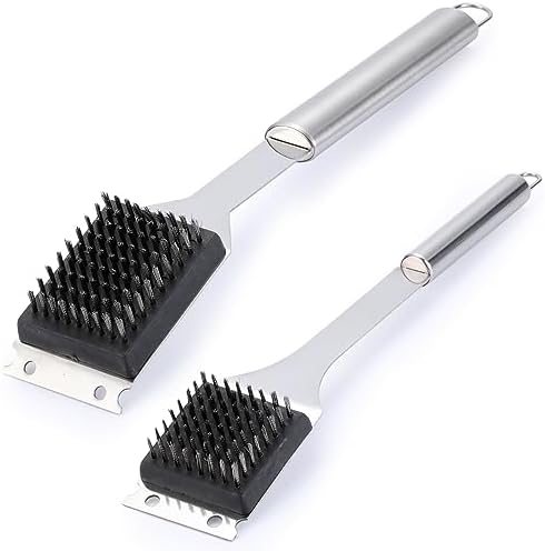 2 Pack Grill Brush and Scraper, 16.5” & 14” Wire BBQ Grill Brush for Outdoor Grill, 304 Stainless Steel Cleaning Brush BBQ Grill Accessories, Safe Grill Cleaner Brush-Ideal Gift for Men/Dad BBQ Brush
