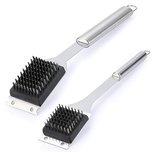 2 Pack Grill Brush and Scraper, 16.5” & 14” Wire BBQ Grill Brush for Outdoor Grill, 304 Stainless Steel Cleaning Brush BBQ Grill Accessories, Safe Grill Cleaner Brush-Ideal Gift for Men/Dad BBQ Brush