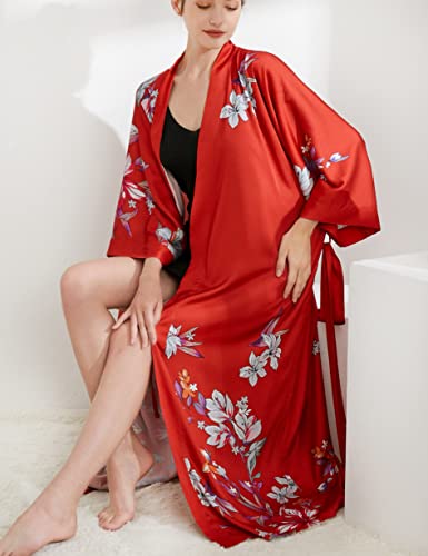 Aensso Long Soft Lightweight Silk Y Kimonos Robes For Women, Luxury Japanese Floral Womens Kimono Robe (Charming Red) #TOP4