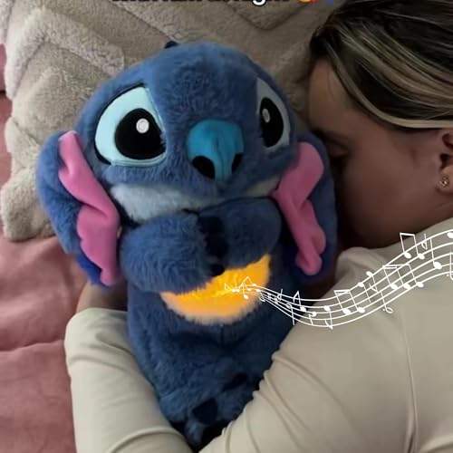 Image of Tinytotem Soft Toy for Girls Stitch Sleeping Breathing Teddy with Music and Light Huggable Heart Beat Plush Toys for Kids & Babies Cuddly Animal Stuff Huggable Gifts for Toddlers Pink 32 cm