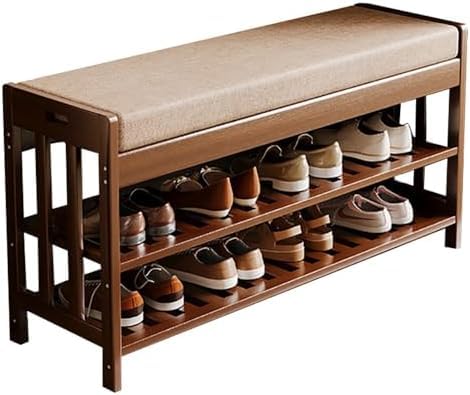 Banco de zapatos de bambú de alta resistencia con asiento confortable para interiores