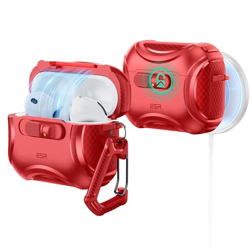 ESR Funda de AirPods Pro 3 (2025), Compatible con AirPods Pro de 3.ª generación (Cable USB-C), MagSafe Fácil, Cierre Anticaídas, Apertura Fácil, Serie Cyber, Rojo