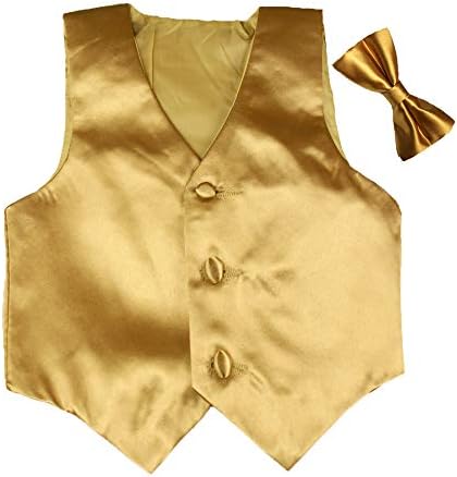 2pc Boys Satin Gold Vest and Bow tie Set from Baby to Teen image 2