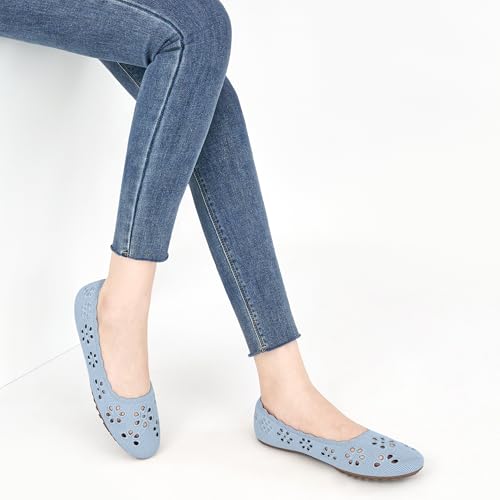 HARENCE Ballet Flats Shoes for Women: Comfortable Round Toe Summer Work Office Flat Slip on Walking Dress Shoes with Breathable Floral Eyelets2