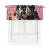 ZSUUGJ Bulldog With A Martini In Hand - Cortinas de cocina estilo café para ventanas pequeñas, lavadero y decoración del hogar