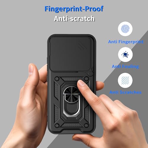 Image of Heavy Duty Back Case Cover for Realme 16 Pro Plus 5G, Shockproof Realme 16 Pro Plus Back Cover, Ring Case with Kickstand and Camera Protection Shutter - Black
