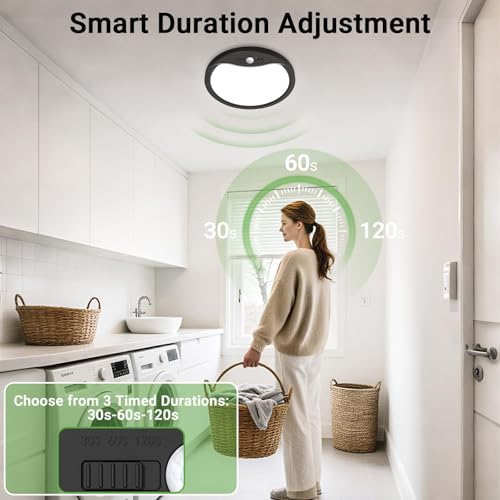 zemty 2Pack 12inch Motion Sensor Ceiling Lights Wired, 24W 2400lm 3CCT/3 Mode/30-120s Timer, Bright Black LED Flush Mount Light Fixture Motion Activated for Closet Pantry Hallways Stairwells Garage by zemty - Image 3