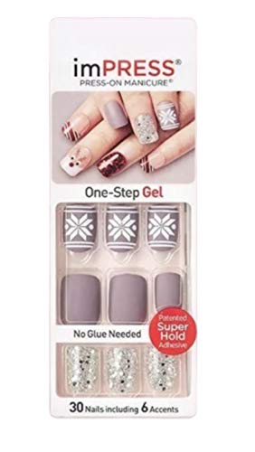Kiss imPress Press-On Manicure Matte Gray Nails 56670 Casting Call (Snowflakes)